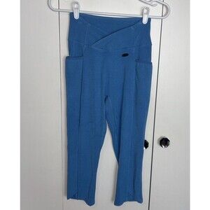 Gymshark Women's Crossover Ribbed Leggings Athletic Thick Cropped Blue Sz S/M?